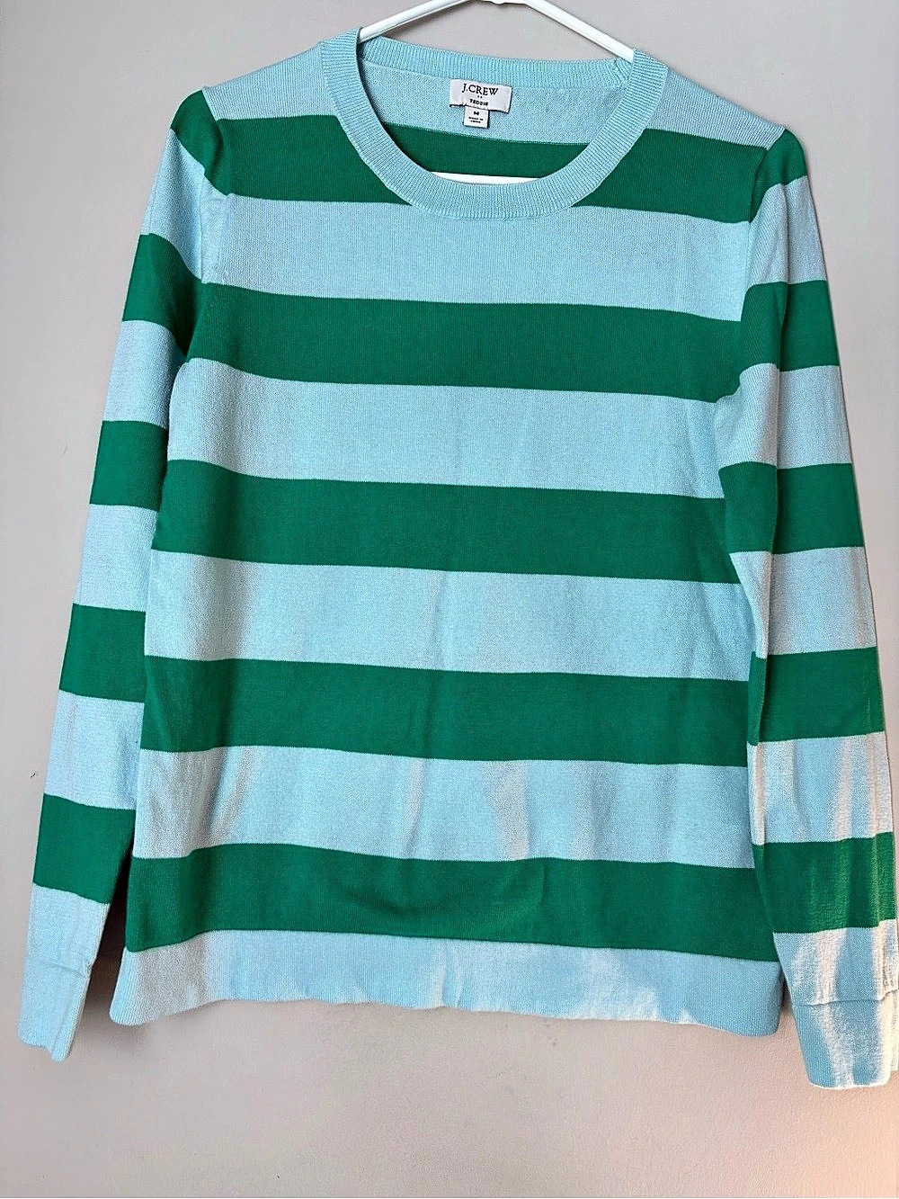 J.Crew Teddie Striped Cotton Sweater in Green & Blue Size Medium Fall wear #0135